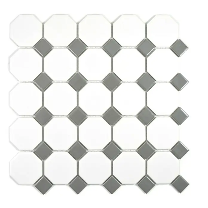 Mosaikfliese Octagon OCTA G469 - 29,5 x 29,5 cm, Weiß/Grau, Matt - Ansicht von oben