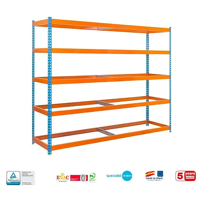 Simonrack Simonforte Estructura de estantería - L x An x Al: 60 x 150 x 200 cm, Capacidad de carga: 600 kg/balda, Número de baldas: 5 ud., Azul/Naranja