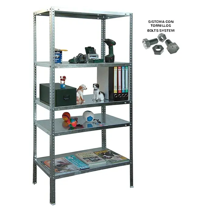 Simonrack Comfort Estantería metálica Mini - L x An x Al: 30 x 80 x 180 cm, Capacidad de carga: 100 kg/balda, Número de baldas: 5 ud., Atornillado, Galvanizado