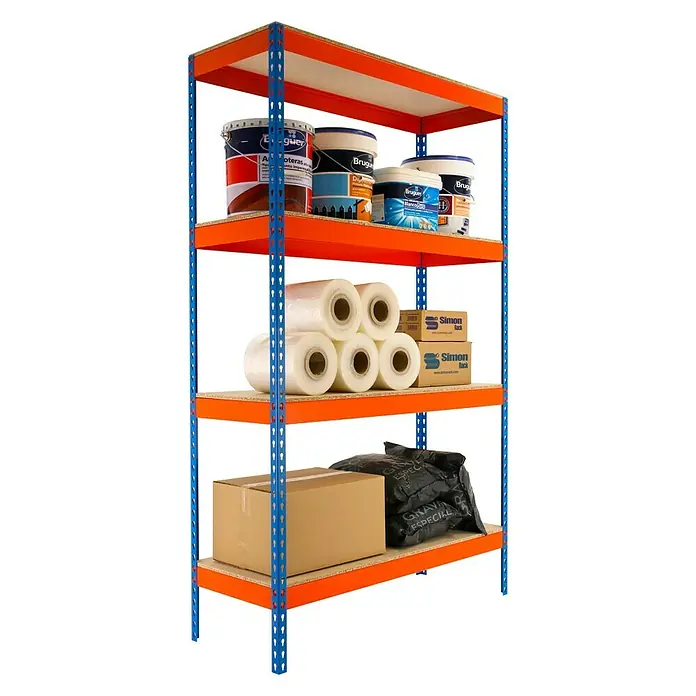 Simonrack Ecoforte Metall-Schwerlastregal - L x B x H: 45 x 180 x 200 cm, Traglast: 400 kg/Boden, Anzahl Böden: 4 Stk., Blau/Orange