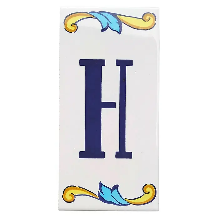 Azulejo de gres Letra H - 7,5 x 15 cm, Blanco, Azul, Amarillo, Brillante