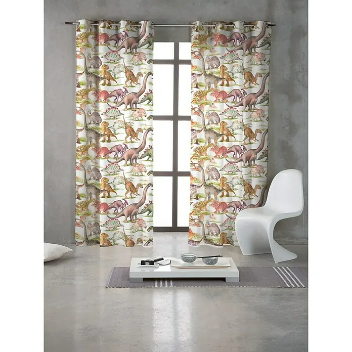 Cortina con ollaos Jurásico - 140 x 270 cm, 100% algodón, Multicolor