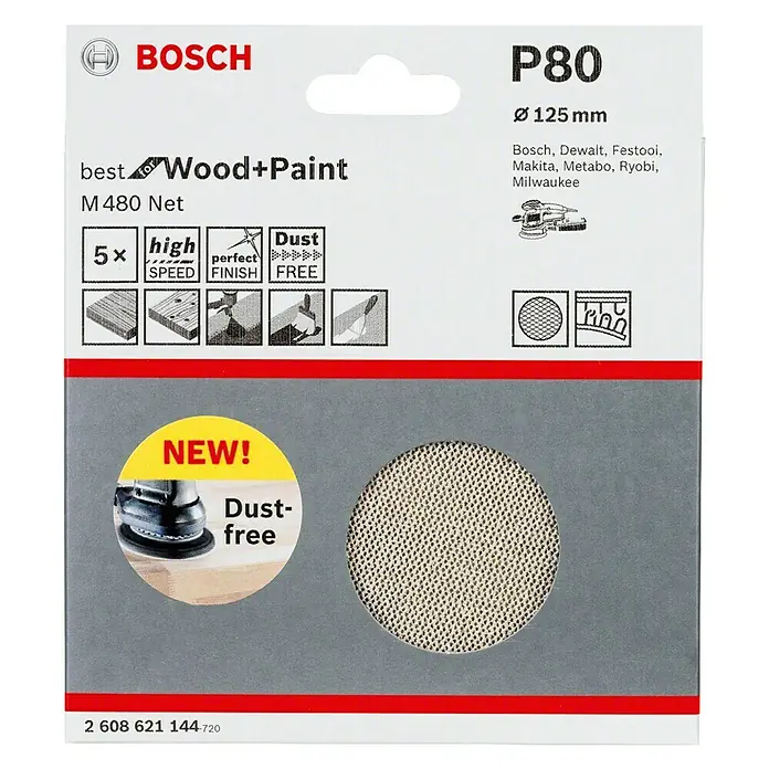 Bosch Schleifblätter M480 Best for Wood - Durchmesser: 125 mm, Körnung: 80, 5 Stk. - Vorderansicht
