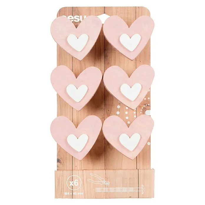 Nesu Set de tiradores para muebles Corazón Shabby - L x An x Al: 5,4 x 4,6 x 3,2 cm, Madera