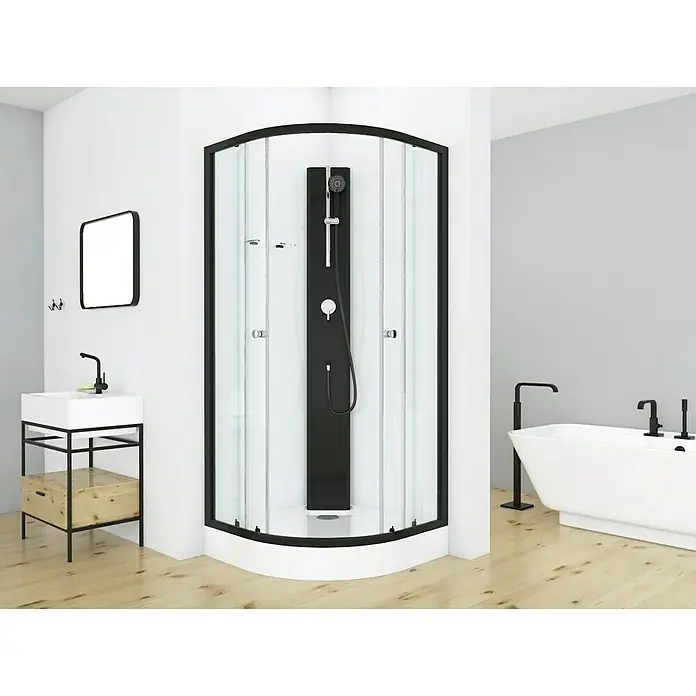 Designdusche Black Sea - 90 x 90 x 210 cm, Weiß/Schwarz - Stimmungsaufnahme