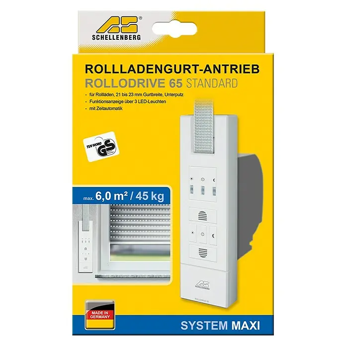 Schellenberg Rollladen-Gurtwickler Rollo Drive 65 Standard - Zugkraft: 45 kg, Gurtbreite: 21 mm - 23 mm, Unterputz