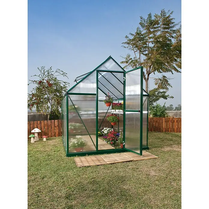 Palram – Canopia Gewächshaus Mythos 6x8 - 247 x 185 x 208 cm, Grün/Transparent - Vorderansicht
