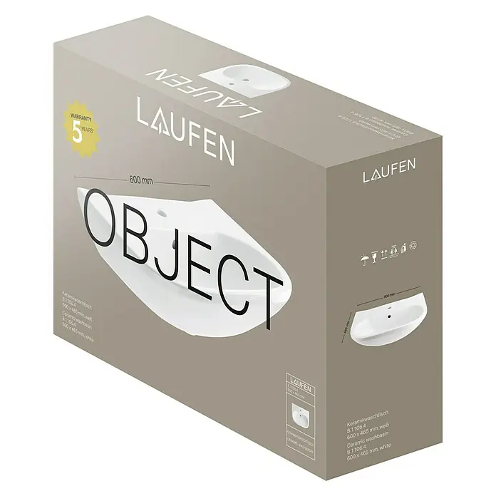 Laufen Object Waschtisch - 465 x 600 mm, Hahnloch: Mitte, Mit Überlauf, Weiß