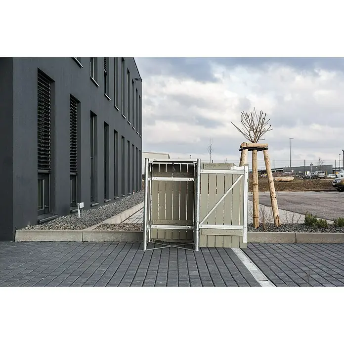 Hide Mülltonnenbox - 63,4 x 60,4 x 115,2 cm, Passend für: 1 Mülltonne 110 - 140 l, Holz, Natur/Grau - Stimmungsaufnahme