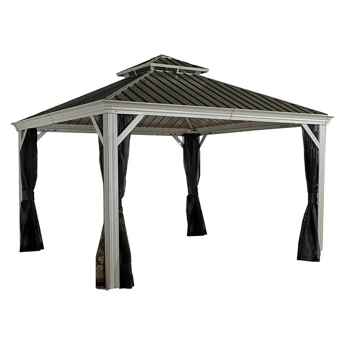 Sojag Pavillon Messina 10 x 12 - L x B x H: 363 x 298 x 292 cm, Champagner, Walmdach - Linke Seitenansicht