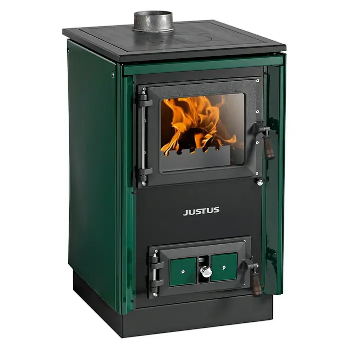 Justus Küchenherd Rustico-50 2.0 - 7 kW, Raumheizvermögen: 144 m³, Grün - Vorderansicht
