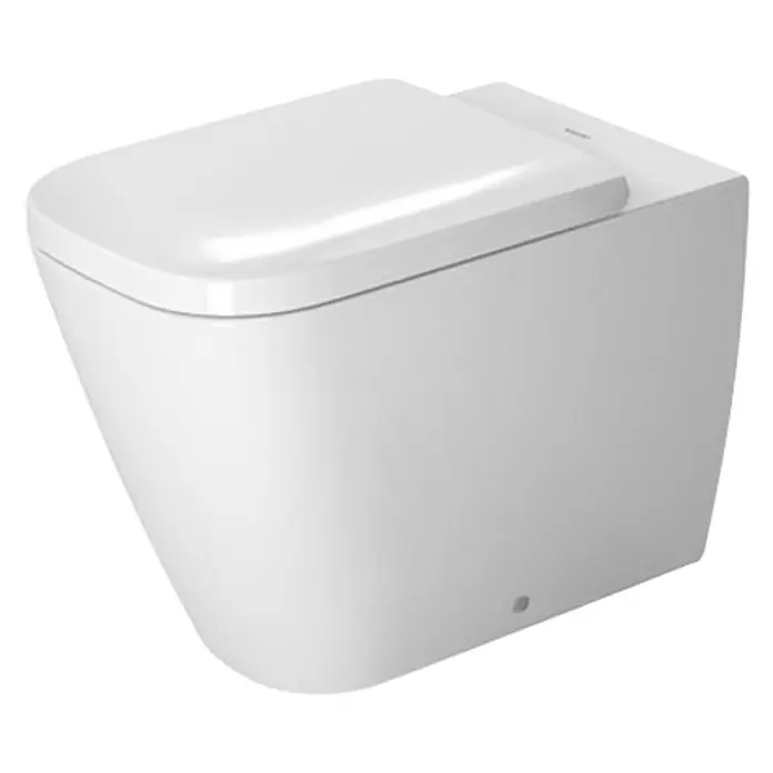 Duravit Happy D.2 Stand-WC - Mit Spülrand, Mit schmutzabweisender Glasur, Spülform: Tief, WC Abgang: Waagerecht, Weiß - Vorderansicht