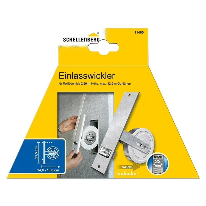 Schellenberg Einlasswickler - 244 x 50 x 140 mm, Lochabstand: 215 mm, Geeignet für: Rollladen-Maxi-Systeme