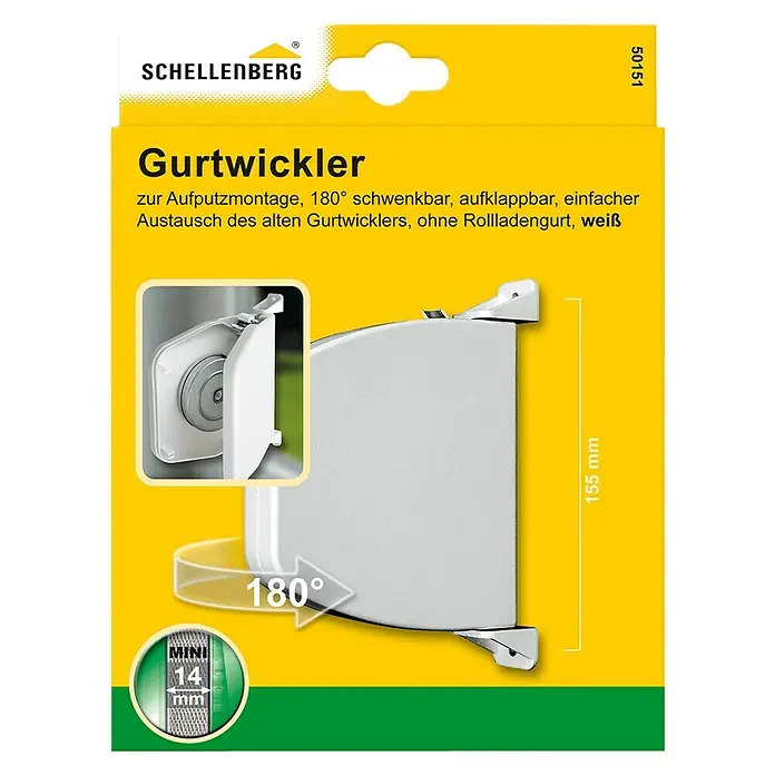 Schellenberg Aufschraubwickler Mini - L x B x H: 165 x 140 x 25 mm, Gurtbreite: 14 mm, Weiß, Aufklappbar