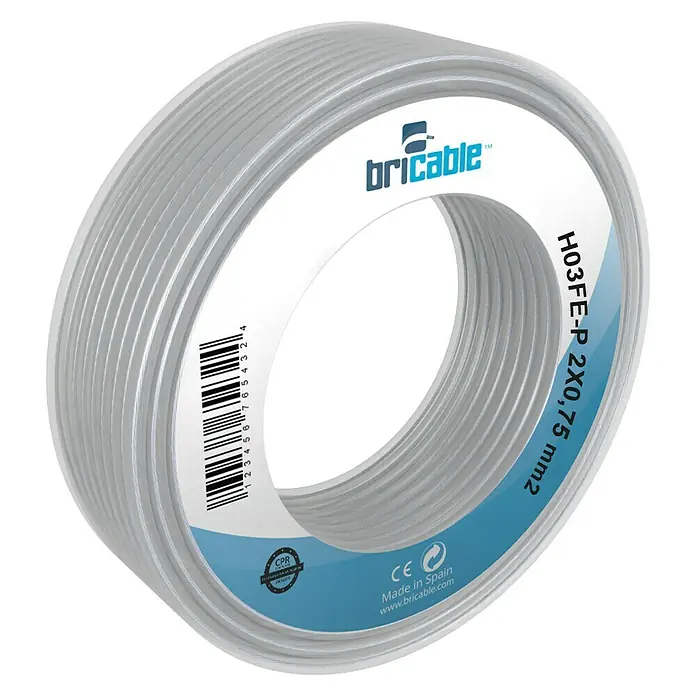 Bricable Cable eléctrico - H03FE-P2x0,75, 5 m, Transparente