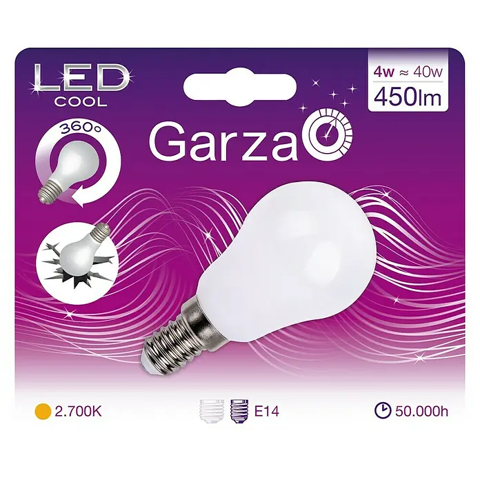 Garza Bombilla LED Mate - 4 W, E14, Color de luz: Blanco cálido, No regulable, Redonda