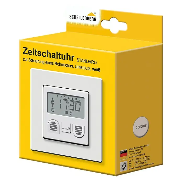Schellenberg Wochen-Zeitschaltuhr Standard - 80 x 80 x 40 mm, Weiß, Unterputz
