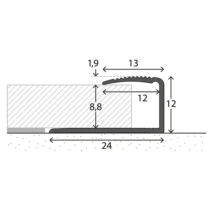 LOGOCLIC Končni profil 250 - Srebrne barve, 2,7 m x 24 mm x 12 mm, Vrsta montaže: Lepljenje - Posnetek od blizu