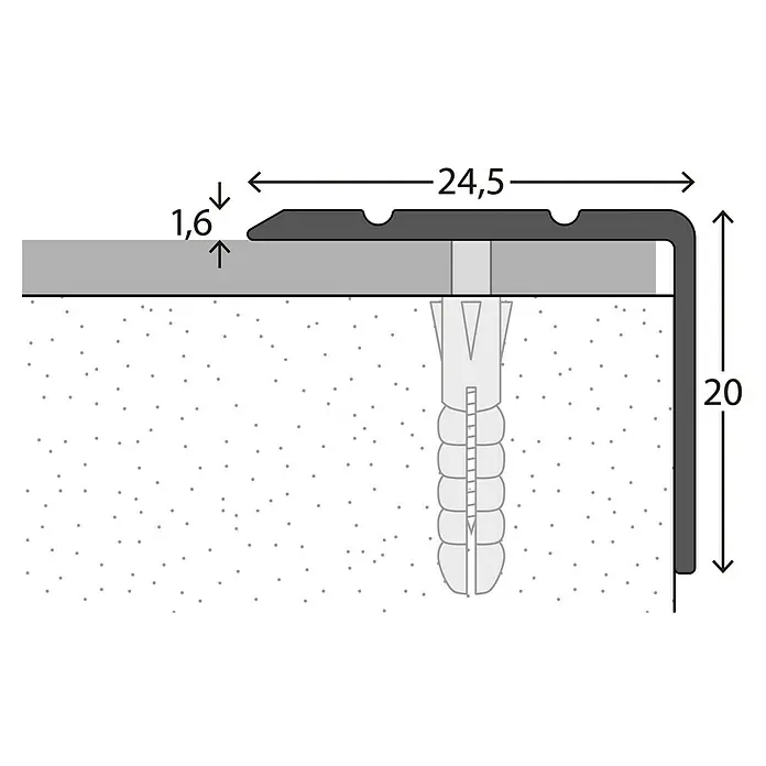 LOGOCLIC Winkelprofil 162 - Silber, 2,7 m x 24,5 mm x 20 mm, Montageart: Schrauben - Detailaufnahme