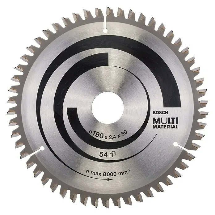 Bosch Kreissägeblatt Multimaterial - Durchmesser: 190 mm, Bohrung: 30 mm, Anzahl Zähne: 54 Zähne - Vorderansicht