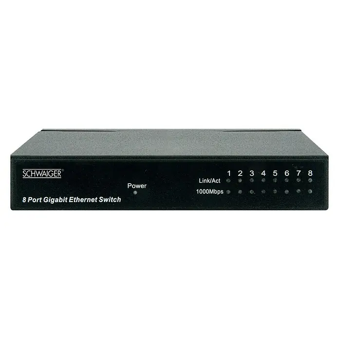 Schwaiger Netzwerkadapter - 8-Port Switch, Schwarz, RJ45-Buchse - Vorderansicht
