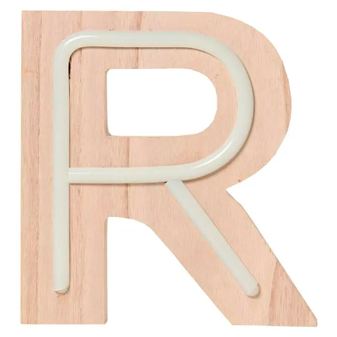 Letra LED neón de madera - R, Madera, Color de luz: Blanco neutro
