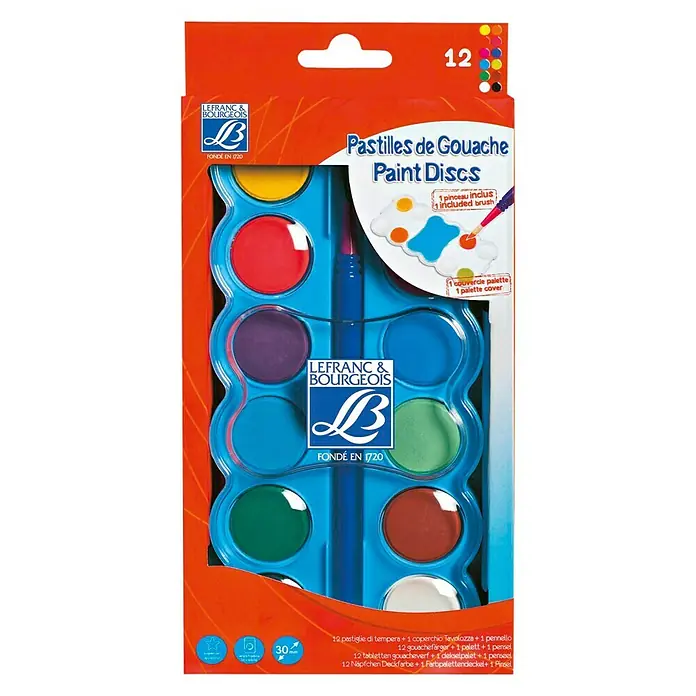 Lefranc & Bourgeois Gouachefarbe Schulfarben-Set - Durchmesser Farbtöpfchen: 30 mm - Vorderansicht