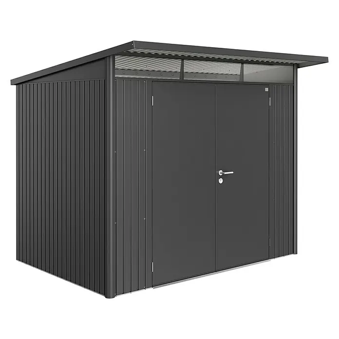 Biohort Gerätehaus AvantGarde - Dunkelgrau Metallic, Doppeltür - Linke Seitenansicht