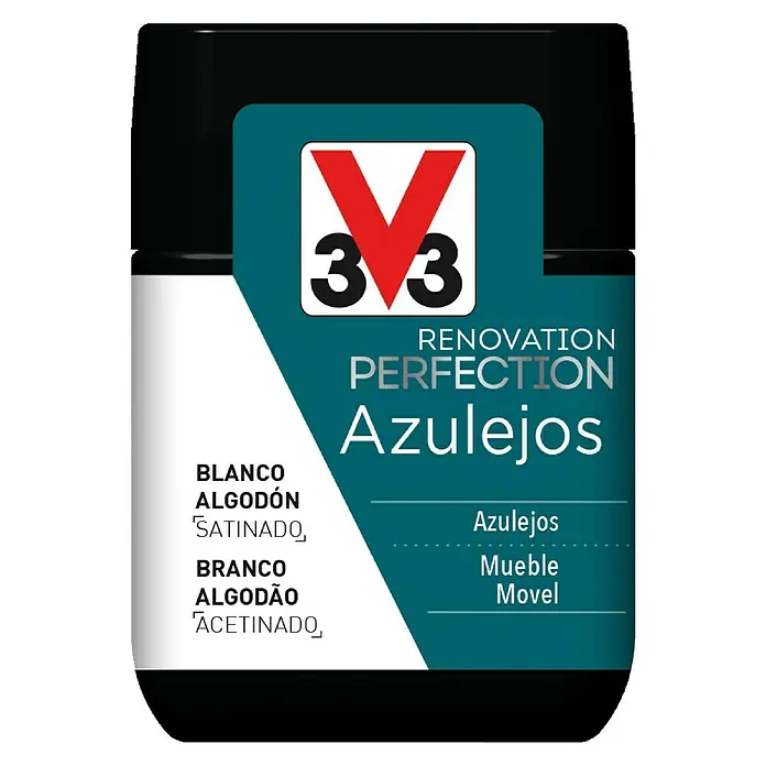 V33 Esmalte para azulejos Renovation Perfection - Blanco algodón, 75 ml, Satinado