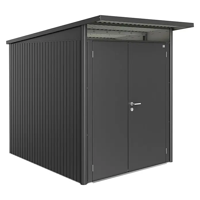 Biohort Gerätehaus AvantGarde A2 - 180 cm, 260 cm, Stahl, Dunkelgrau Metallic, Doppeltür - Linke Seitenansicht