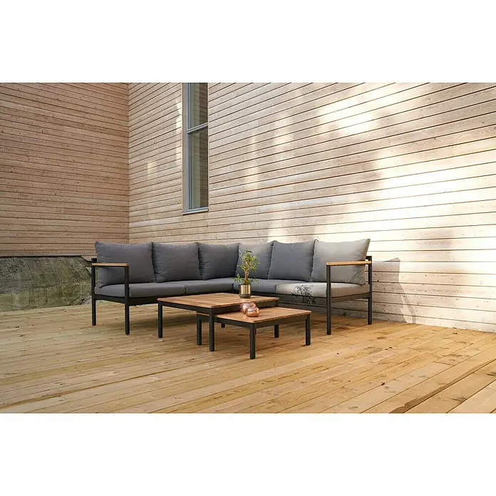 SENSUM Loungemöbel-Set Bergby - 3 -tlg., Aluminium/Eukalyptus, Anthrazit/Light Oakalyptus