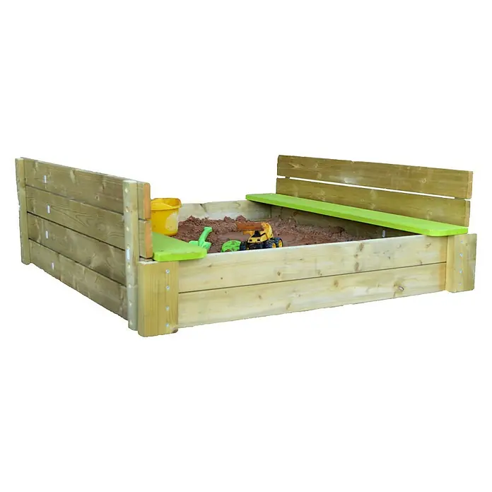 Wendi Toys Sandkasten Deluxe - 120 x 120 x 25 cm, Natur/Grün - Linke Seitenansicht