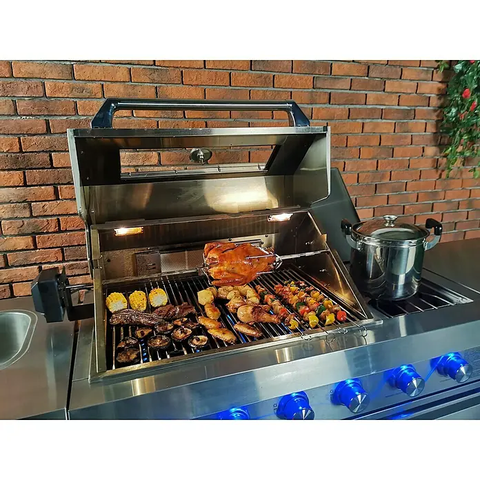 Buschbeck Outdoorküche Oxford - L x B x H: 244 x 60 x 124 cm, Edelstahl, Hauptgrillfläche: 70 x 45 cm, Anzahl Brenner: 4 - Detailaufnahme