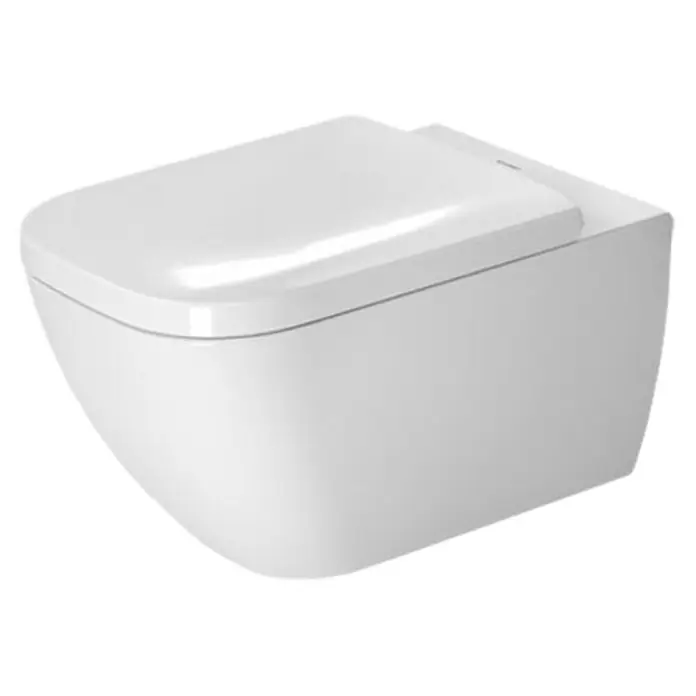 Duravit Happy D.2 Wand-WC - Mit Spülrand, Mit antibakterieller Glasur, Spülform: Tief, WC Abgang: Waagerecht, Weiß - Vorderansicht