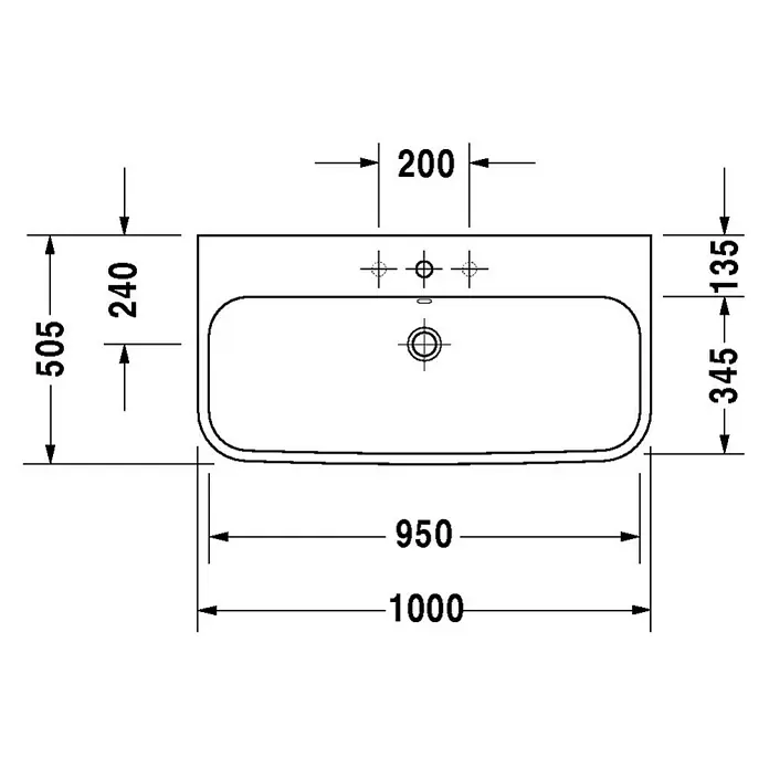 Duravit Happy D.2 Waschtisch Typ 1 - 100 x 50,5 cm, Ohne Spezialglasur, Hahnloch: Mitte, Mit Überlauf, Weiß