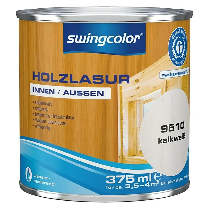 swingcolor Holzlasur - Kalkweiß, 375 ml, Seidenmatt - Vorderansicht