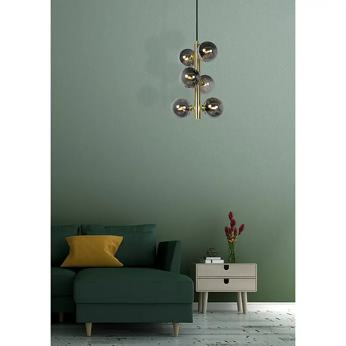 Lucide Tycho Pendelleuchte - L x B x H: 25,5 x 25,5 x 150 cm, Gold - Stimmungsaufnahme