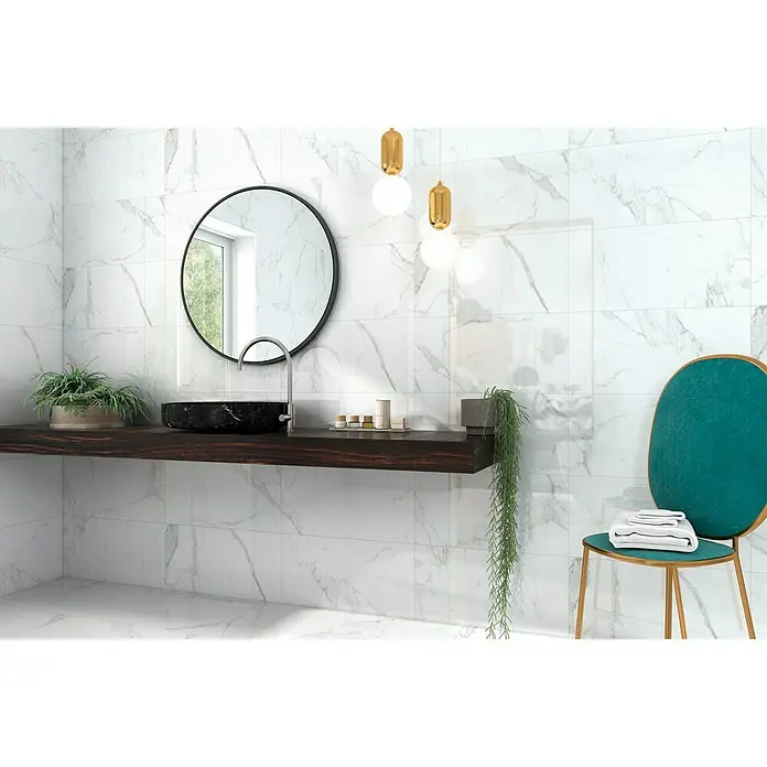 Pavimento porcelánico Palatina - 30 x 60 cm, Blanco Carrara, Brillante