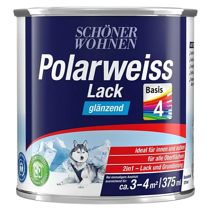 SCHÖNER WOHNEN-Farbe Weißlack Polarweiß Basis 4 - Basismischfarbe, 375 ml, Glänzend - Vorderansicht