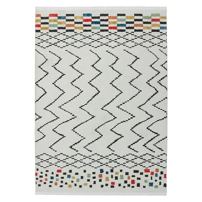 Kayoom Hochflorteppich Agadir - Multi, Weiß, Schwarz, 290 x 200 cm, 100% Polypropylen - Ansicht von oben