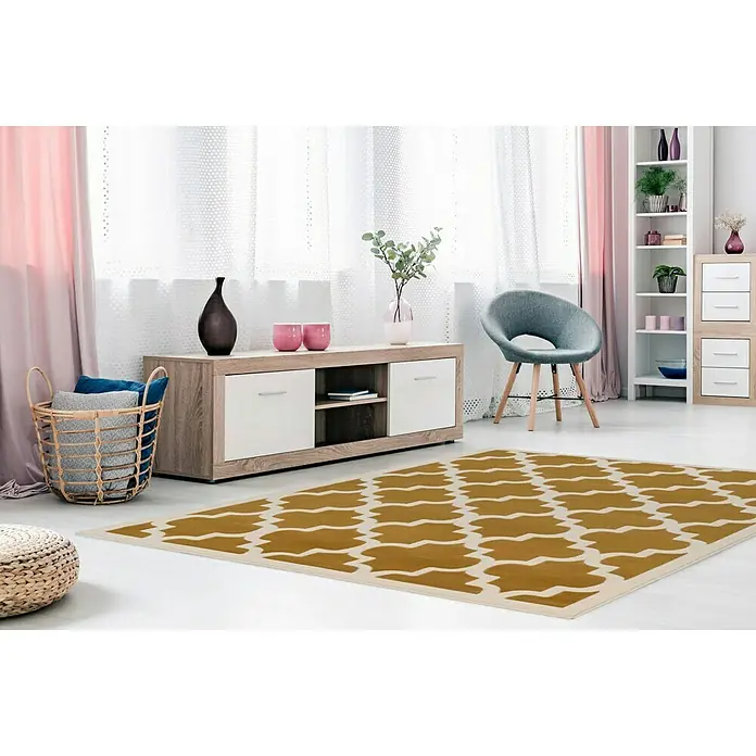 Kayoom Teppich mit Konturenschnitt Maroc - Gold/Elfenbein, 150 x 80 cm, 100 % Polypropylen - Stimmungsaufnahme