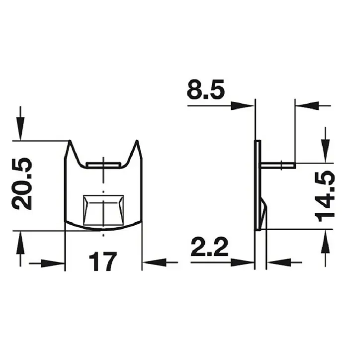 Häfele Sluithaak - l x b x h: 8,5 x 17 x 20,5 mm - Vooraanzicht