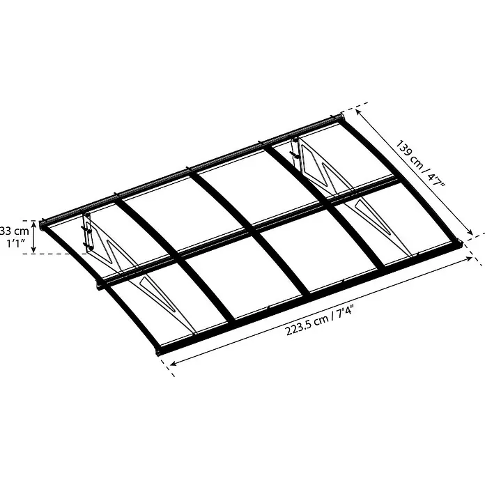Palram – Canopia Pultvordach Amsterdam - 2.235 x 1.390 x 330 mm, Farbe Träger: Anthrazitgrau