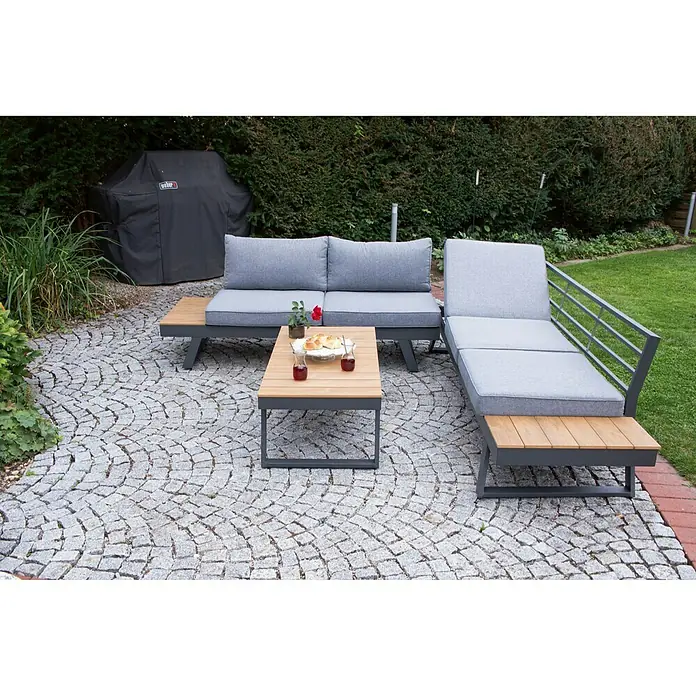 Loungemöbel-Set Livorno - 3 -tlg., Naturbraun/Grau