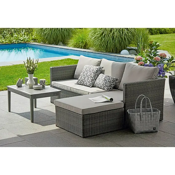 Sunfun Loungemöbel-Set Sandra - 3 -tlg., Polyrattan, Akazie, Aluminium, Hellgrau/Anthrazit