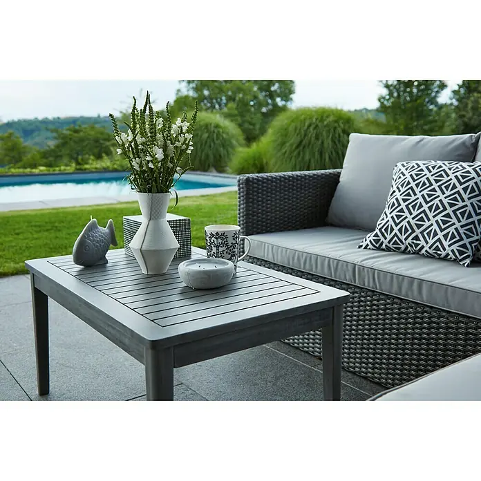 Sunfun Loungemöbel-Set Sandra - 3 -tlg., Polyrattan, Akazie, Aluminium, Hellgrau/Anthrazit