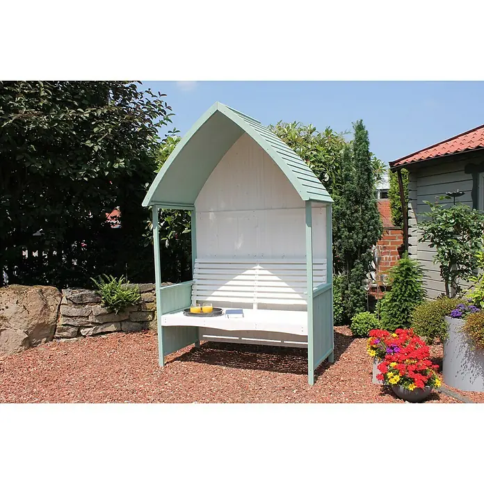 Leco Philosophenbank Ina - 136 x 81 x 210 cm, Tannenholz, Mint, Weiß - Stimmungsaufnahme