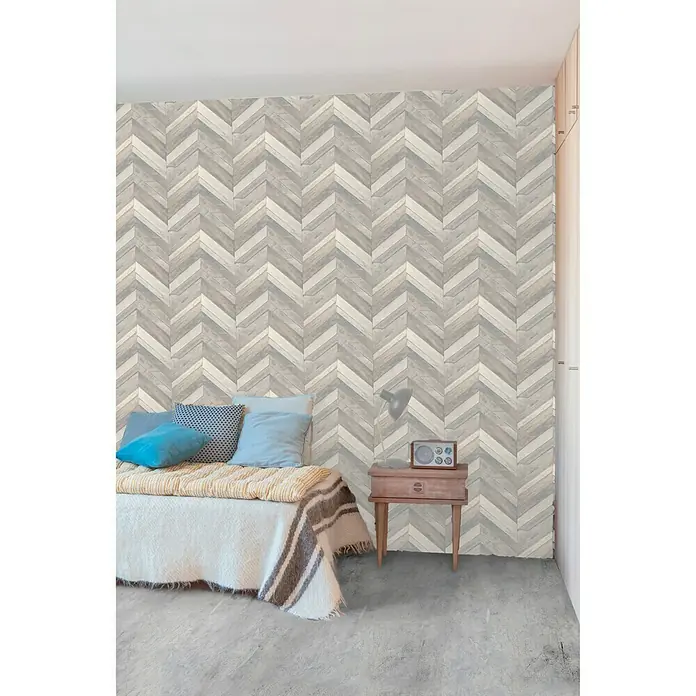 Dutch Wallcoverings Papel pintado de vellón Espiga Madera - Beige, Estilo madera, 10 x 0,53 m