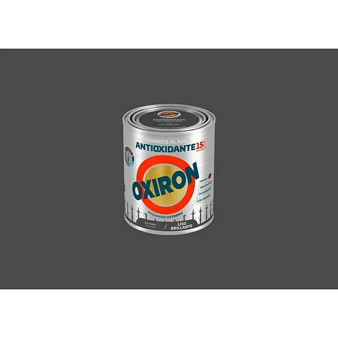 Oxiron Esmalte para metal - Gris medio, 750 ml, Brillante, Base al agua