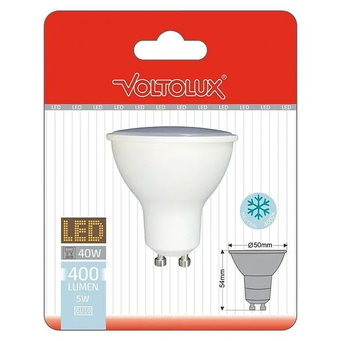 Voltolux Bombilla LED - 5 W, GU10, Color de luz: Blanco neutro, No regulable, Reflector